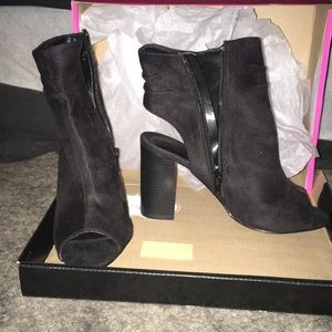 Suede open toe ankle booties